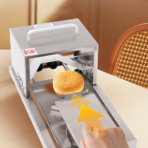 Cortador de pan manual con guía de grosor para pan crujiente y hamburguesas, ideal para panaderías