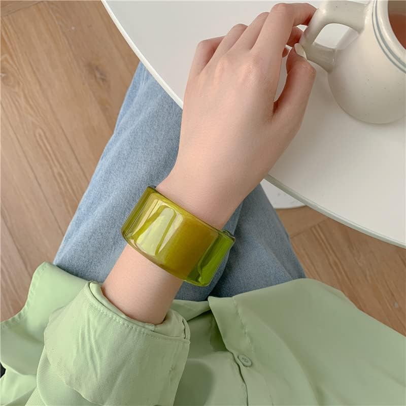 Fuqimanman2020 Colorful Transparent Acrylic Resin Geometric Cuff Bangle Open Wrap Wide Bracelet Chunky Acetate for Women Jewelry Gift - Image 6