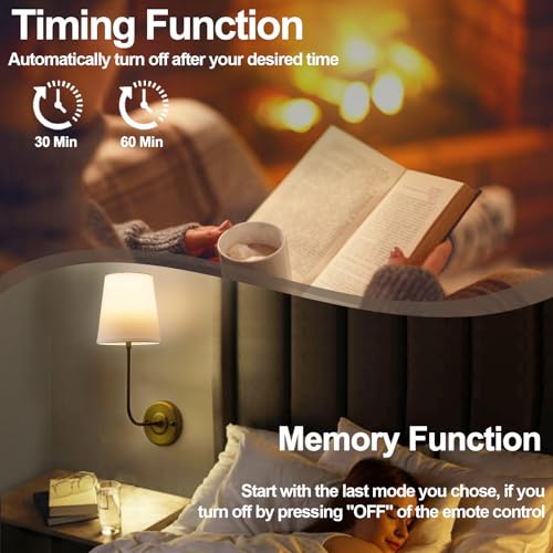 Image of Rechargeable Wall Sconces Set of 2,Battery Operated Brass Wall Sconce with Dimmable Bulb and Remote Control,Cordless Wall Sconce Lights for Living Room Decor