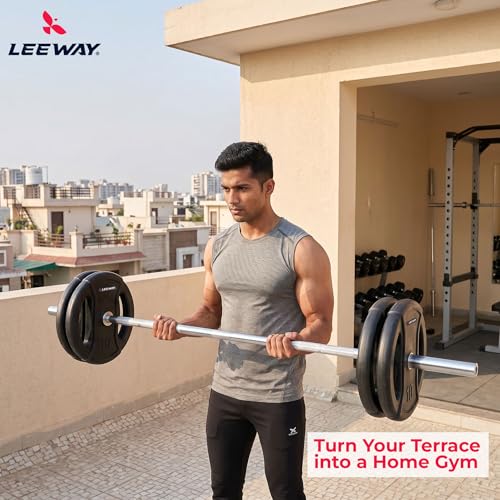 Image of Leeway 20kg Combo | Home Gym Set for Men | Barbell Rod with Plates and Dumbbell Set | Dual Grip Rubber Coated Weight Plates, 3 Ft Curl + 5 Ft Rod (28mm) | Gym Equipments for Home Workout Zym (20kg Set (5X4))