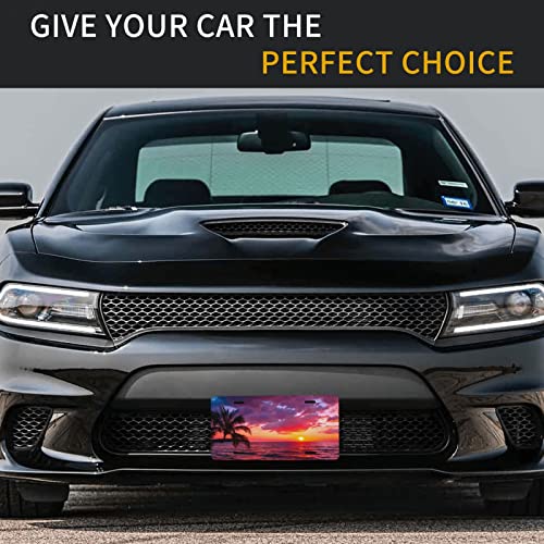 Puibun License Plates Beautiful Sunset Tropical Beach With Palm Tree Decorative License Plates,Vanity Tag,Metal Car Plate,Aluminum Novelty License Plate For Men/Women/Boy/Girls Car,6 X 12 Inc #TOP5