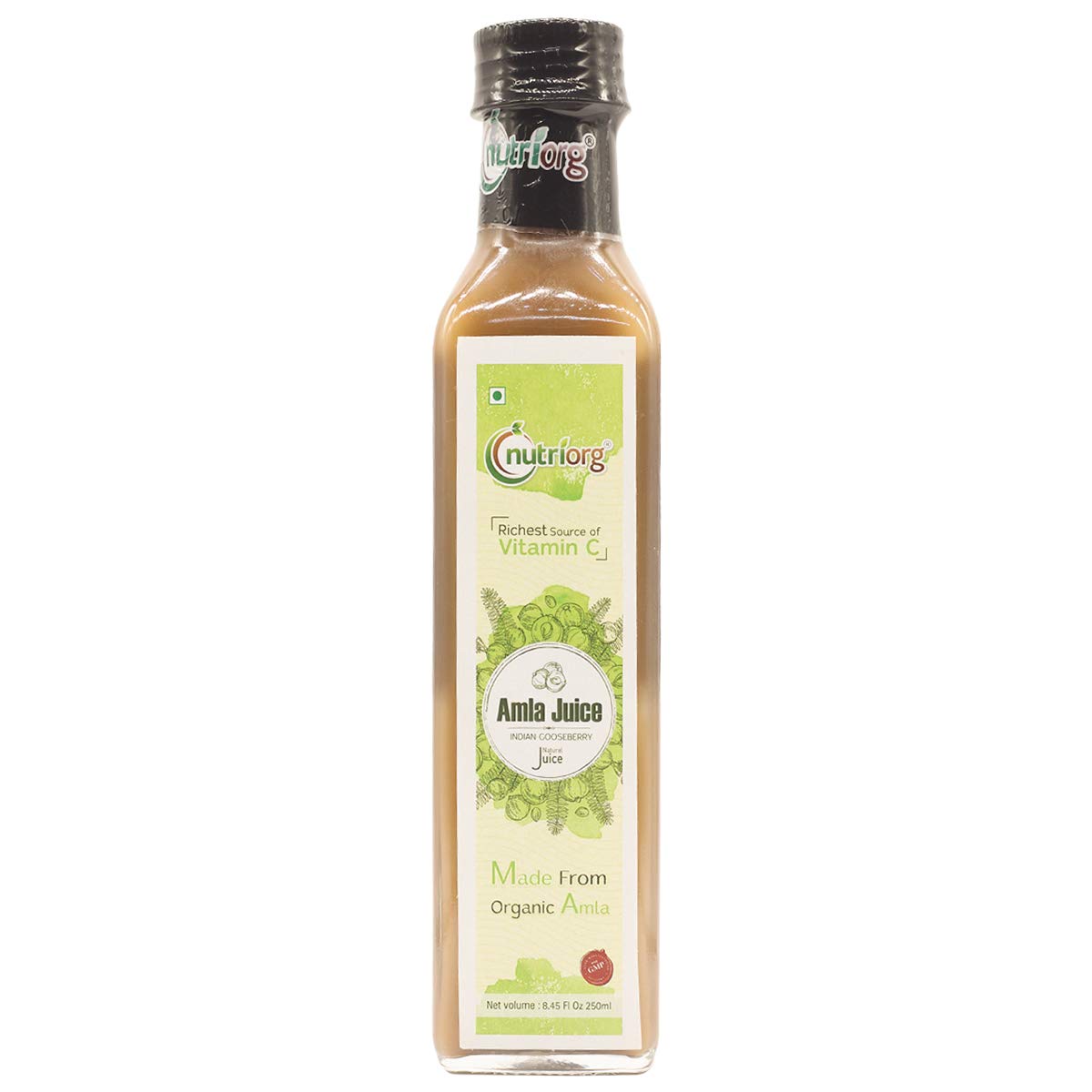 Nutriorg Amla Juice 250ml | Amla Juice for Hair & Skin | Rich in Vitamin C | Cold-Pressed Indian Gooseberry Juice | Detox, Weight Loss & Immunity Boosting | No Added Sugar | Pure & Natural