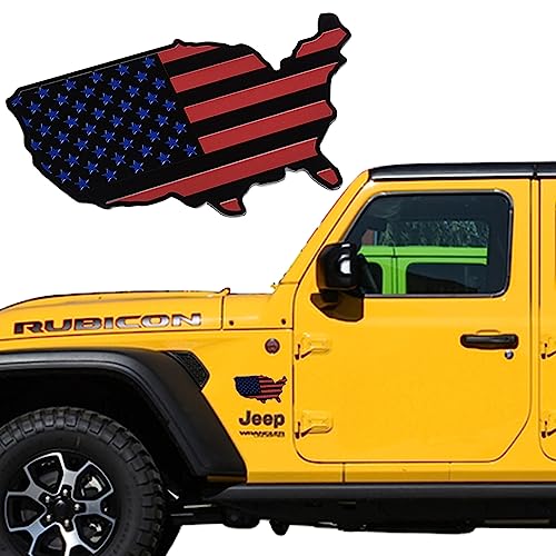 Image of XMUINT Metal American Flag Map Emblem,3D Patriotic Support USA Flag Decal Sticker US Alloy Badge, Alloy Bumper Fender Door Window Trunk Engine Hood Decal for Car Truck SUV Black Red
