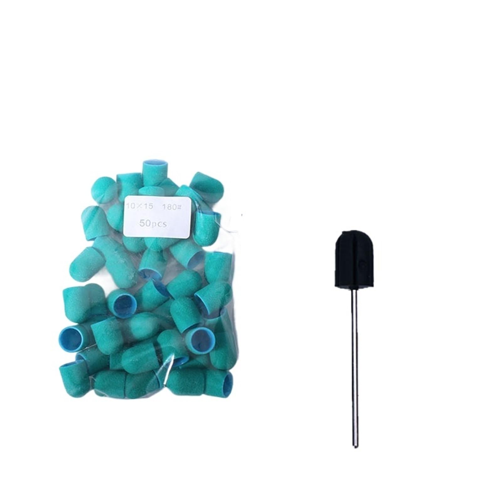 Schleifkappen Nagelfräser 50PCS Grüne Kappen Gummi Nagel Bohrer Polieren Nail art Rotierenden Entfernen Grate Maniküre Pediküre Zubehör Werkzeug(10x15mm-180)
