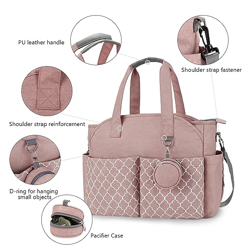 Bizcasa Baby Wickeltasche, 13 Taschen, Reise Wickeltasche Henkeltaschen Portable Babytasche mit Schnullertasche, Großer Stauraum für alle Babyzubehörteile (Rosa)