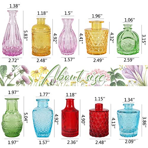 Bigivaca Set Of 10 Glass Bud Vases,Small Vases For Flowers,Colorful Single Bud Vases In Bulk,Mini Decor Rustic Vases For Centerpieces,Vintage Glass Bottles For Wedding, Home,Table Decoration #TOP2