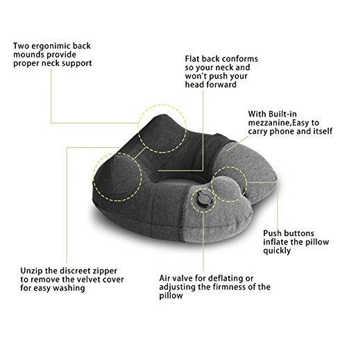 Image of Keemall Inflatable Travel Neck Pillow for Airplane, Car & Long Flight Sleep
