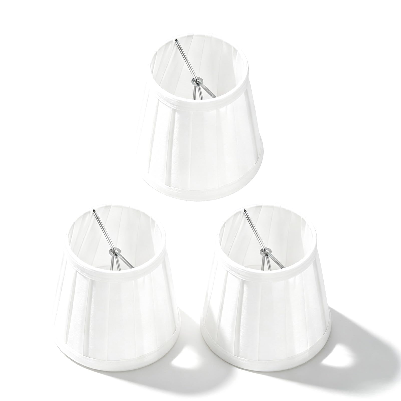 3Pcs Lampshade, Home Decor Cloth Lampshade, European Small Lamp Shade, Clip on Drum Small Lamp Shades,E14 Clip on Fabric Lamp Cover for Chandelier Wall Lamp Office Home Decor(White)