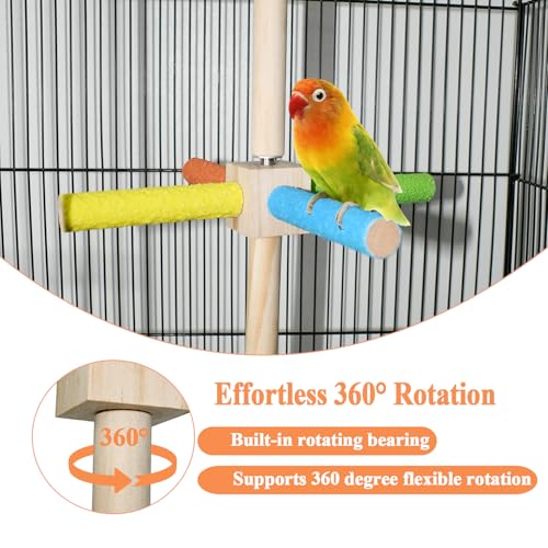 Image of Bird Stand Perch Toy, Double Layer Spinning Parakeet Toys Exercise Wheel Cockatiel Toy for Cages Wooden Perchs for Small & Medium Birds Cage Accessories for Parakeets Lovebirds Conures (Colorful)