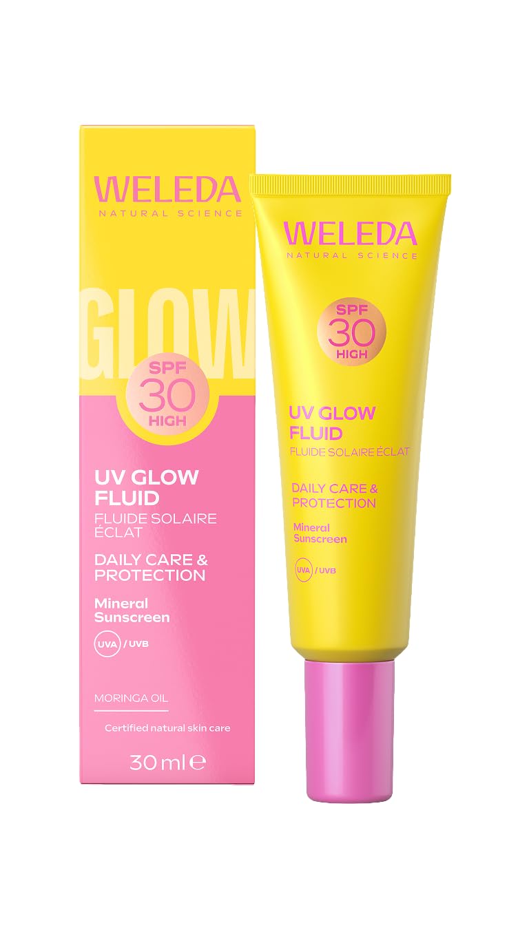Weleda UV Glow Fluid with SPF30, SPF Face Moisturiser, Mineral Sunscreen, Face Cream with Moringa Oil, Untinted, Fragrance Free, Certified Natural Face Care, 30ml