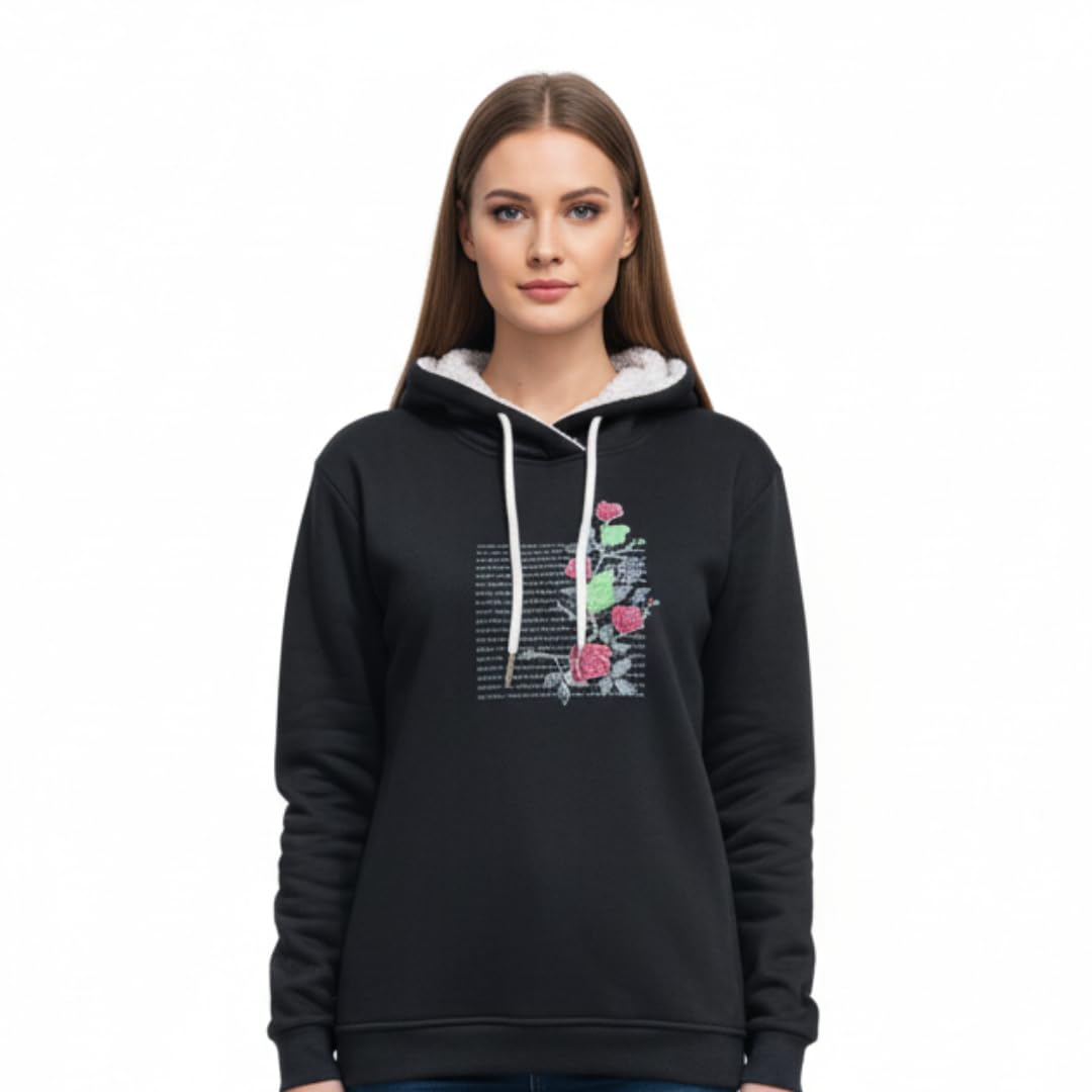 Kesar Store® Women's Cotton Fleece Hooded Sweatshirt | Graphic Floral Print 3-Thread Pullover Hoodie with Drawstring.-picture-50