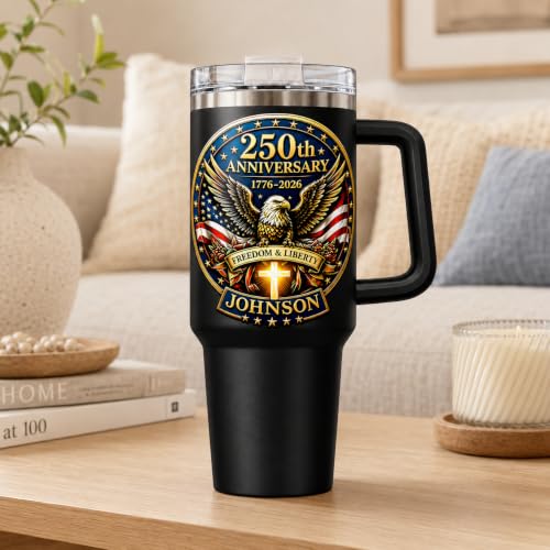 Image of Personalized 250th Anniversary Of America Tumbler - Custom Patriotic USA Flag 1776-2026 Gifts - US Eagle Freedom Tumbler 40oz A23 - American Flag Independence Celebration Gifts For Men, Women