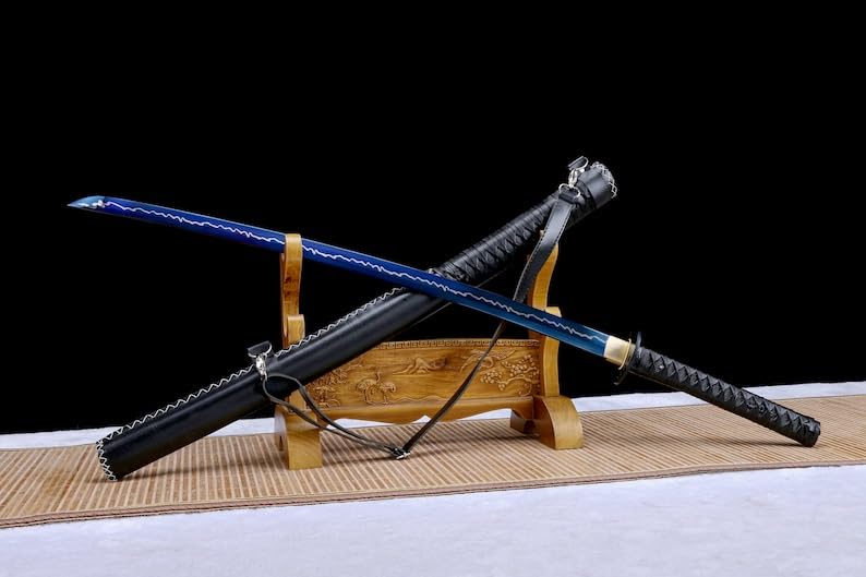 Zhmyyxgs Handmade Japanese Samurai Sword Hand-Ground Full Tang Edge Manganese Steel Blue Blade Katana