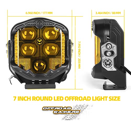 OFFROAD GAMERS Round LED Pods,Side Shooter Offroad Driving Lights Bumper Ditch Lights Compatible with Wrangler JK JL Gladiator Truck Pickup SUV ATV UTV (7 INCH 95W Amber Beam) by OFFROAD GAMERS - Used condition - Image 2
