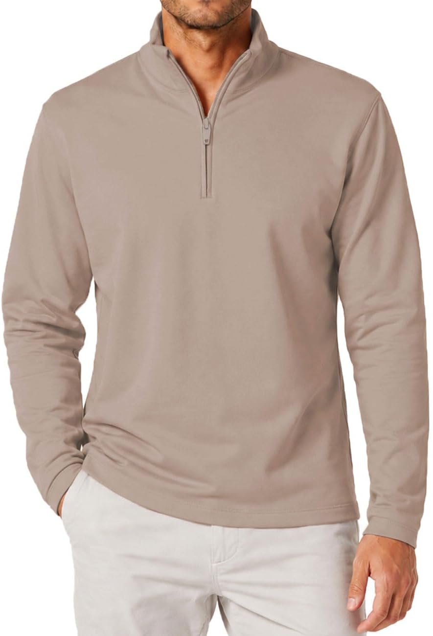 Mens Cotton Quarter Zip Mock Neck pullover Sweatshirt