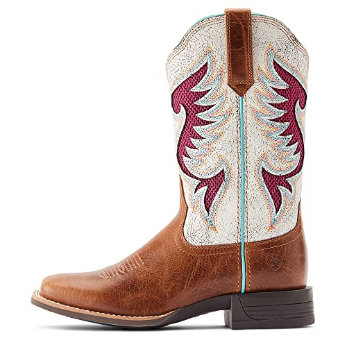 Ariat Womens Pinto Venttek Leopard Tooled Inlay 360 Square Toe Pull On Casual Boots Mid Calf Low Heel 1-2" - Brown2