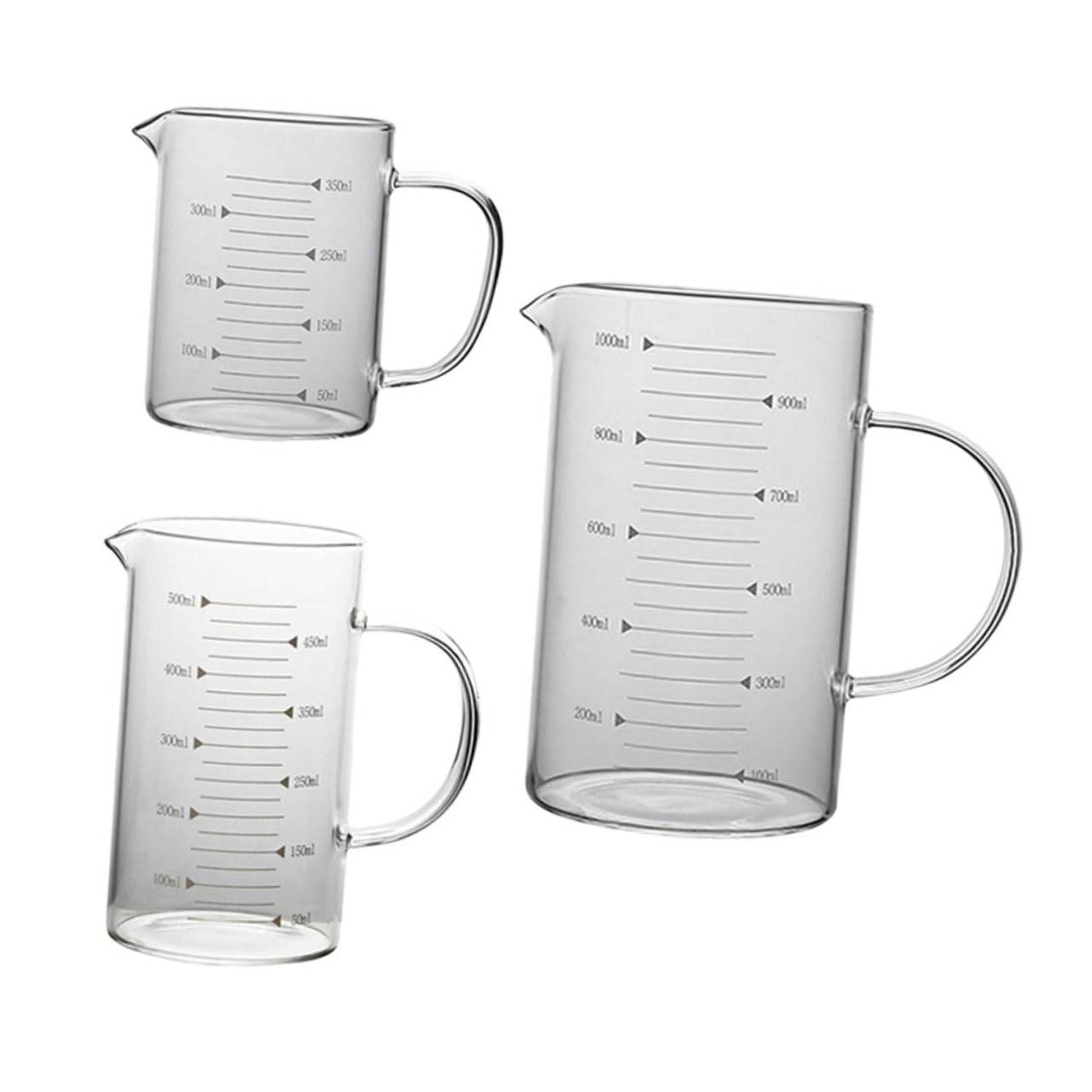 3 Stück Glas Messbecher 1000ml 500ml 350ml mit Skala für Küche
