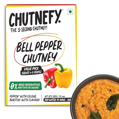 Chutnefy | Bell Pepper (Coloured Capsicum) Chutney | 100% Natural Ingredients | Pack of 1*75gms (Dry) | Add Water to Make 300ml | No Cooking Required | | Instant Chutney - Ready in 5 Seconds