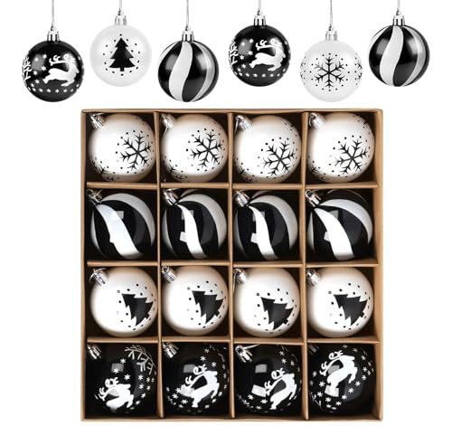 Christbaumkugeln Schwarz Weiß Weihnachtskugeln, ilauke 16Pcs...