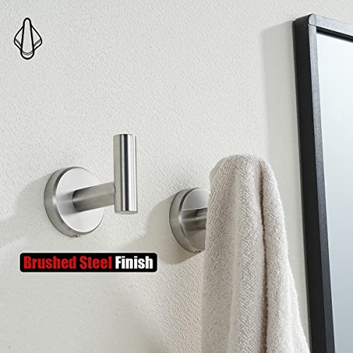 Image of JQK Bathroom Towel Hook, Coat Robe Clothes Bath Wall Hooks for Kitchen Garage SUS 304 Stainless Steel Thick 0.8mm, 4 Pack Brushed Finish, TH100-BN-P4