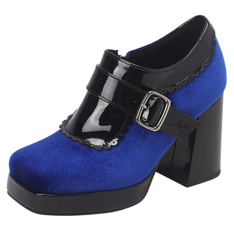 Belt Buckle Square Shoes for Women Color Matching Thick Heel Footwear PU Upper Rubber Sole-image-16