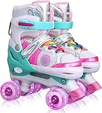 Verstellbar Rollschuhe Mädchen, Rollschuhe für Kinder mit Leuchtenden Rädern Ideal für Anfänger, 4 Größen Verstellbare Rollschuhe für Mädchen