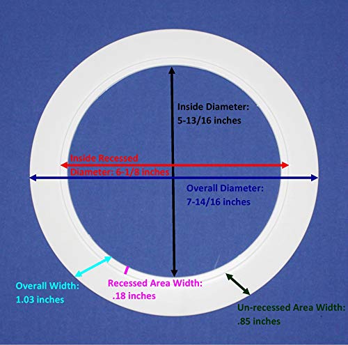 5 Pack-White Light Trim Ring Recessed Can 6" Inch Over Size Oversized Lighting Fixture #TOP3