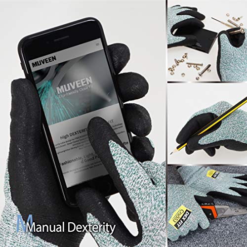 Image of DEX FIT Level 5 Cut Resistant Gloves Cru553, 3D Comfort Stretch Fit, Power Grip, Durable Foam Nitrile, Pass FDA Food Contact, Smart Touch, Thin & Lightweight, Green 10 (XL) 3 Pairs