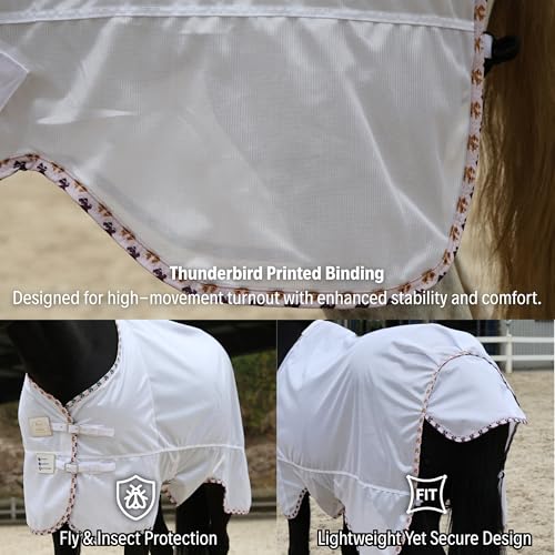 Image of BARN & STABLE Breathable and UV Protective Tear-Resistant Mesh Horse Fly Sheet Comfy Equine Summer Sheet with Removable Web Leg Straps (White - Curvy Fit, 72 in)