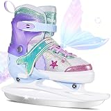 Mermaid Tail Girls Ice Skates, Adjustable Ice Skates for Kids Youth Ages 3-12, Toddler Ice Hockey Skates for...