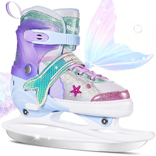 Mermaid Tail Girls Ice Skates, Adjustable Kids Youth, Blue