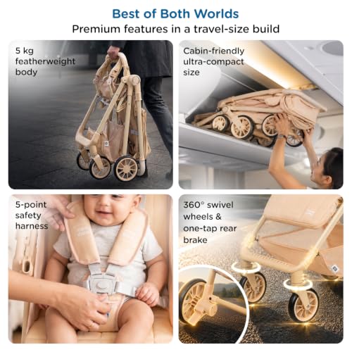 Image of Mee Mee Easy Go Baby Stroller for 0-3 Years | Lightweight Foldable Pram | One-Hand Fold & Portable Travel-Friendly Stroller | Pre-Installed Baby Buggy for Newborn Boys & Girls (Beige)