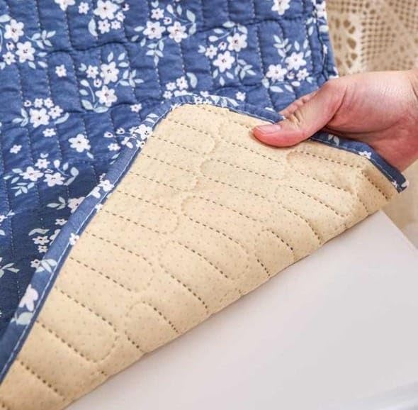 Image of HOMETHREADS Floral Quilted Cotton Chair Cover - Soft, Comfortable Dining Chair Seat Protector with Non-Slip Backing & Strong Elastic Strap for Snug Fit (Navy White, Pack of 8)