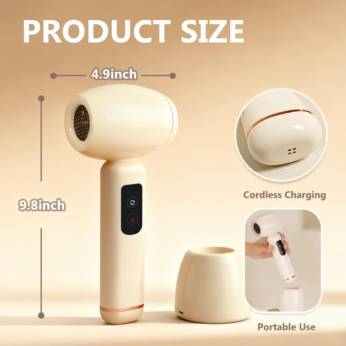 NUFR Cordless Hair Dryer for Kids with Charging Base, Quiet Portable Mini Travel Blow Dryer for Hair Delicate Skin 3 Speed Settings, Low Heat Gentle Airflow Rechargeable Small Home Hair Dryer - Image 7