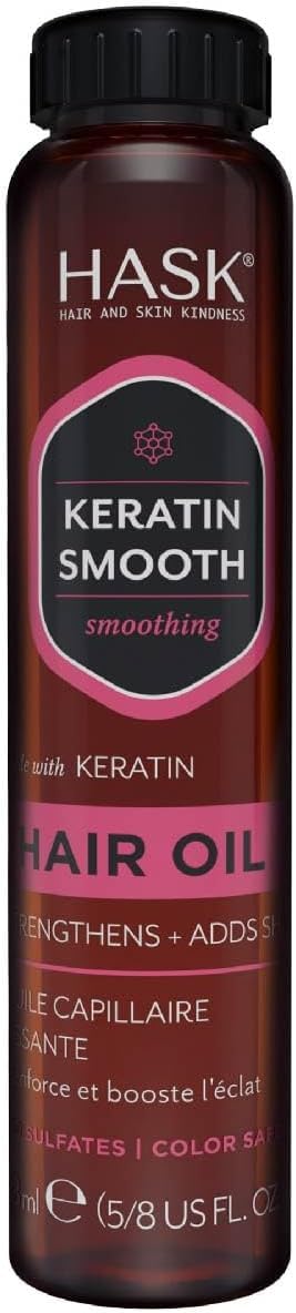 HASK Keratin Smoothing Shine Oil Vial for all hair types, colour safe, gluten-free, sulfate-free, paraben-free - 1 18mL Vial