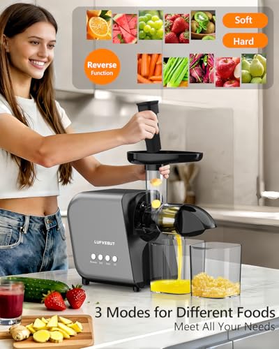 Image of 2026 LUFVEBUT Slow Cold Press Juicer with Reverse Function, Masticating Juicer Machines or Soft & Hard Vegetable Fruit High Juice Yield, Easy to Clean 250W High Power BPA-Free Dishwasher Safe
