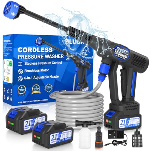 Cordless Pressure Washer 6 in 1 Portable Power Washer with Trigger-Controlled Variable Pressure Cordless Power Washer with 2 Battery Battery Pressure Washer with 5M for Car/Floor/Garden Cleaning