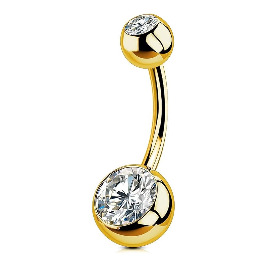 PSOWQ 1 pieza 14G piercing ombligo titanio 10 mm longitud barra piercing mujer hombre regalo joyería ombligo bolas largas CZ titanio piercing ombligo barras ombligo 1,6 mm anillo ombligo - oro