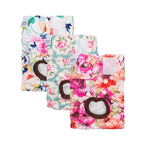 Image of CuteBone Dog Diapers Female Washable Small Medium Large 3 Pack Reusable Doggie Diapers Puppy Period Pants for Doggy Heat Cycle Peeing