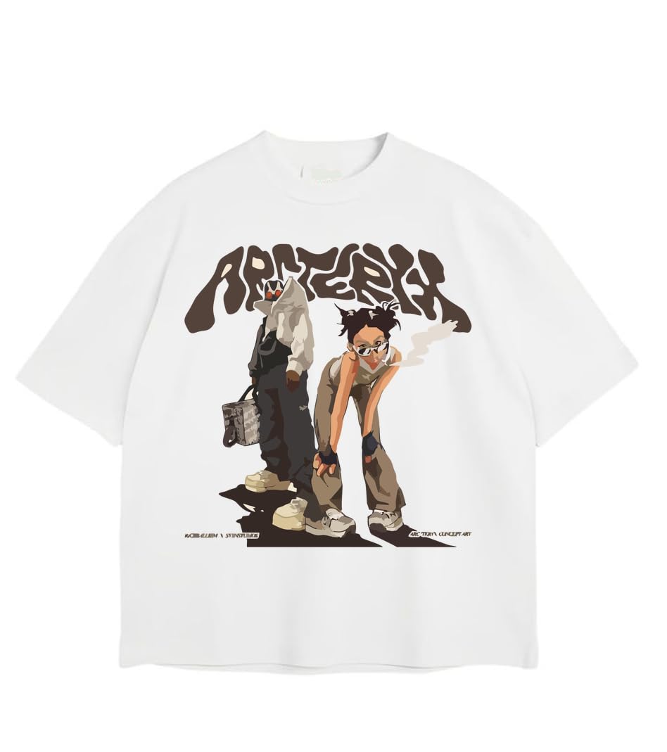 vespberry Y2K Japanese Brown Off-White Oversized T-Shirt, Premium Heavy Gauge Cotton, Drop Shoulder Baggy Streetwear Style for Men and Women-picture-51