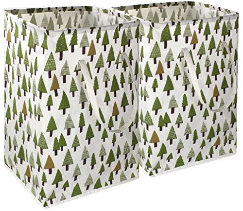 Image of Sanjiaofen 2 pack 75L Large Laundry Basket Green Laundry Hamper With Extended Handles, Freestanding Waterproof Clothes Hamper for Boys,Kids woodland decor, Nersery,Bedroom, Bathroom.(Green tree)