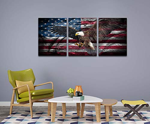 Kalawa American Flag Wall Art Eagle Canvas Independence Day Artwork Red White Blue Painting Patriotic Concept Wall Decor The Usa Flag Home Decor 3 Panels Print For Living Room Framed Ready To Hang #TOP3