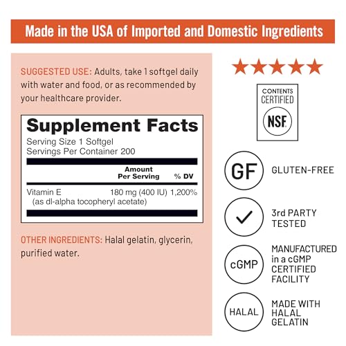 Image of NatureWise Vitamin E 400 IU Softgels (180mg DL-Alpha) - Dairy,Gluten,and Soy Free,Non-GMO Antioxidant Dietary Supplement for Skin,Heart,Eye,and Immune Health Support -,200 Count (Pack of 2)