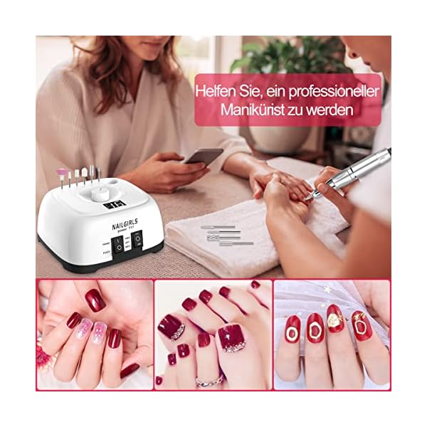 Nagelfeile Elektrisch für gelnägel,NAILGIRLS 11 in 1 Nagel Fräsmaschine,35000 U/Min Nail Drill Nagelfräser Set,Maniküre… – Bild 8