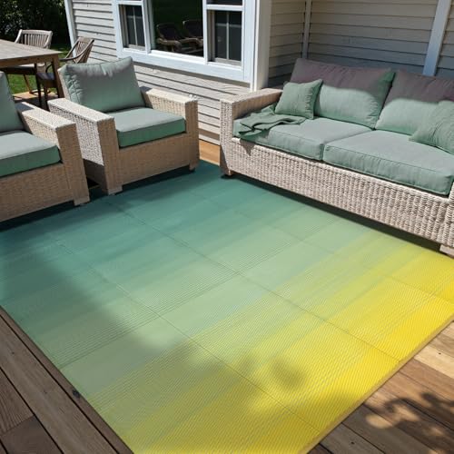Anidaroel 6x9ft Ombre Outdoor Rug Waterproof, Plastic Straw Outside Rug, Portable Camping Rugs for Outside RV, Large Outdoor Area Rug for Porch, Backyard, Patio(Yellow&Green,6'x9')