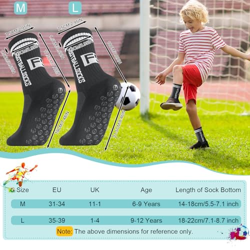 Apricitie 6 Paar Fussball Socken Kinder, Fußballsocken Anti Rutsch Grip Jungen Fußball Socken Rutschfeste Sportsocken für Fussball Basketball Laufen, Weiß+Schwarz+Blau