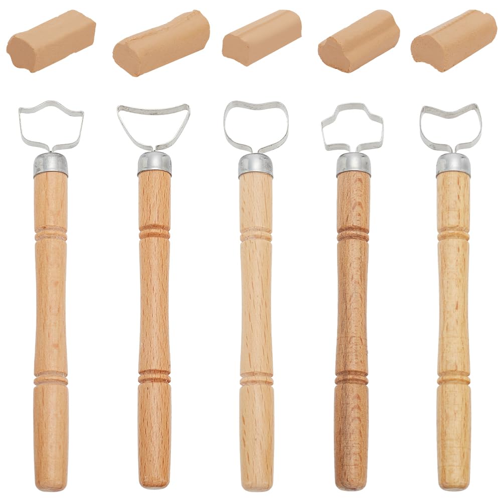FINGERINSPIRE 5 PCS Sculpture Scraper Clay Extruder Tool Pottery Cup Handle Shape Tool Pottery Carving Tool for Ceramic Coffee Cups Wood Handle Sculpture Scraper DIY Crafts Clay Craft Tools Sets