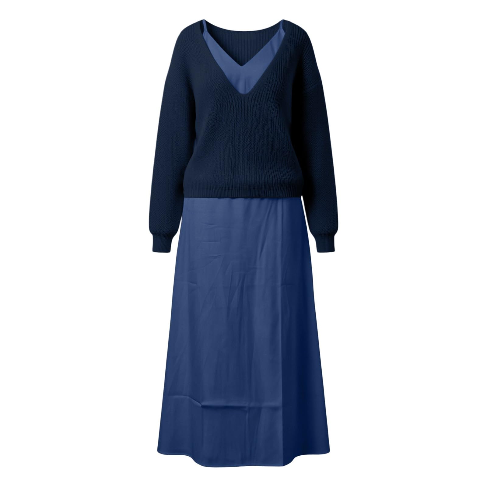 Maxi abiti estivi da donna in raso, set da 2 pezzi, con scollo a V, in seta, a maniche lunghe, leggero, fluido, formale, comodo, alla moda, per tutti i giorni, vestiti in tinta unita per uscire