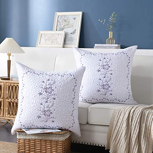 MarCielo-2-Pack-Throw-Pillow-Covers-Euro-Sham-Covers-Pillow-Shams-Pillow-Cover-Embroidery-European-WhiteLavender MarCielo 2 Pack Throw Pillow Covers Euro Sham Covers Pillow Shams Pillow Cover Embroidery European WhiteLavender