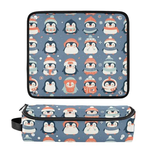 Organizador de herramientas para cabello 2 en 1 Cute Penguins con tapete para plancha resistente al agua y térmico, bolsa de viaje para planchas, rizadores y cepillos para mujer miniatura 3
